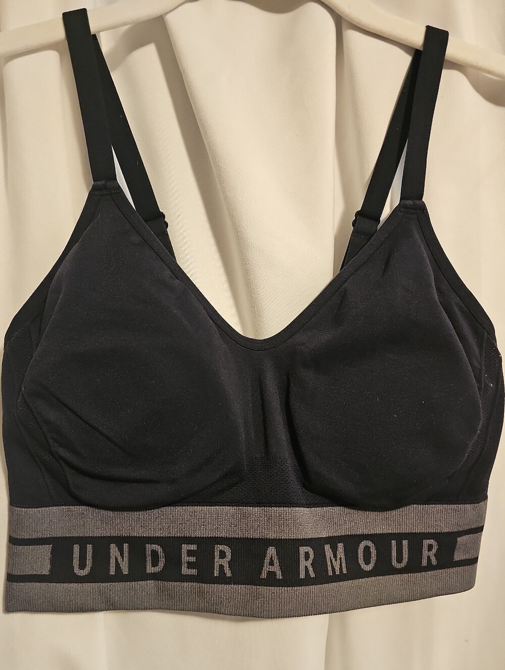 Under Armour Black Sports Bra with Grey Branded Band Sz. L